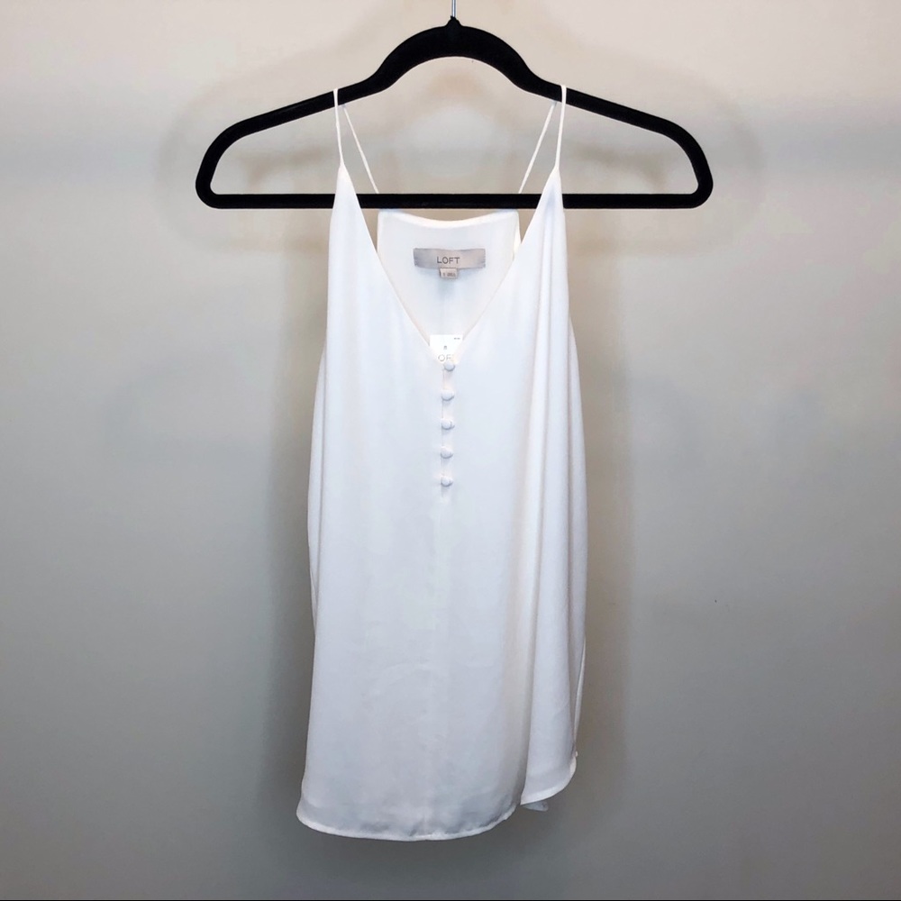 LOFT Cream Half Button Tank Top